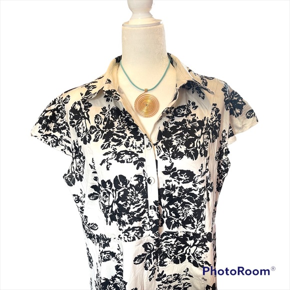 Bi.Tencon Women's Vintage White Black Floral Print A-Line Cap Sleeve Dress - Picture 2 of 9